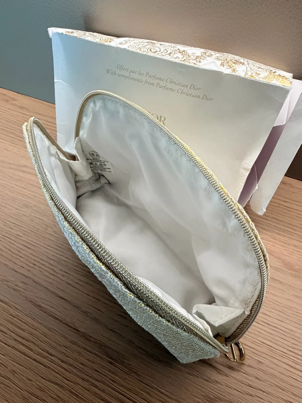 Dior 2024 Holiday Gift Gold Logo Pouch With Gold Star Charm